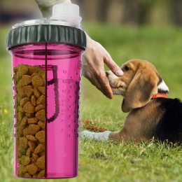 Подвійна пляшка для води та корму для собак Dexas Snack 480мл Рожева (205)