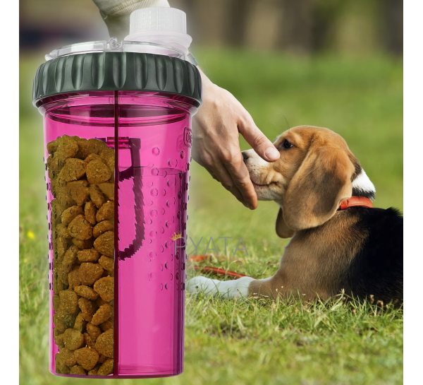 Подвійна пляшка для води та корму для собак Dexas Snack 480мл Рожева (205)