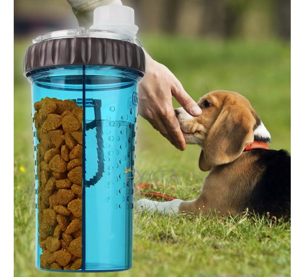 Двойная бутылка для воды и корма для собак Dexas Snack 480мл Голубая (205)