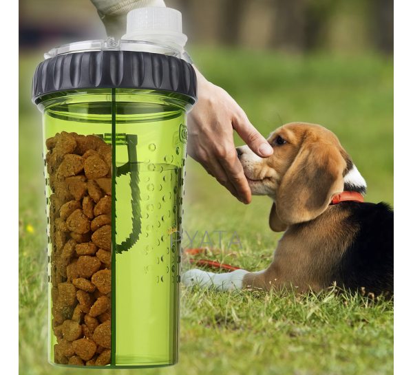 Подвійна пляшка для води та корму для собак Dexas Snack 480мл Зелена (205)