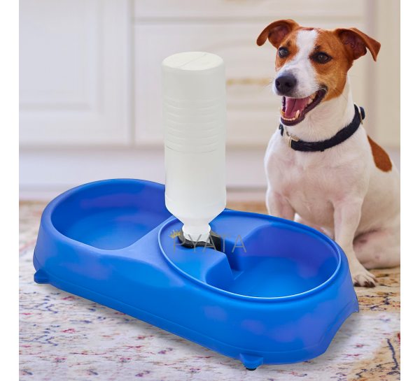 Пластиковая двойная миска для собак и кошек с поилкой Pet Feeder Синяя (509)