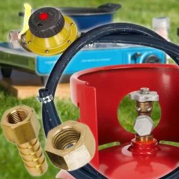 Комплект редуктор газовый для подключения газовой плиты к баллону с регулятором и циферблатом OZKAN Италия + гайка с левой резьбой и штуцер 9 мм