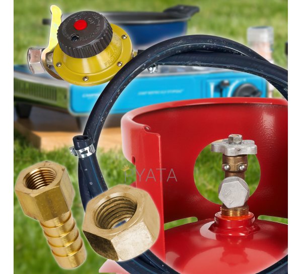 Комплект редуктор газовий для підключення газової плити до балона з регулятором та циферблатом OZKAN Італія + гайка з лівим різьбленням та штуцер 9 мм