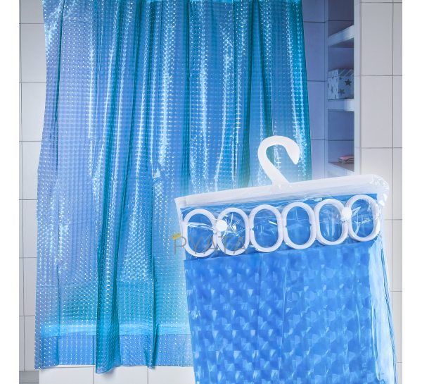 Силиконовая шторка для ванной и душа с 3д эффектом 180х180 см Синяя (2747)