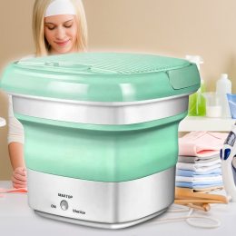УЦІНКА!Складна портативна пральна машина силіконова з ручками Maxtop washing machine MP-2690 Зелена з білим