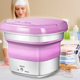 Складная портативная силиконовая стиральная машина с ручками Maxtop washing machine MP-2690 Розовая с белым
