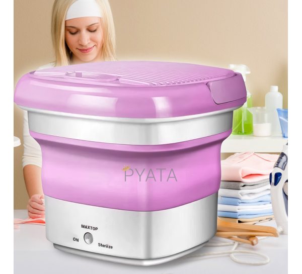 Складна портативна пральна машина силіконова з ручками Maxtop washing machine MP-2690 Рожева з білим