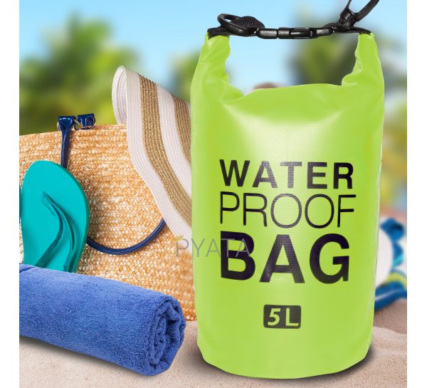 Водонепроницаемая герметичная сумка-мешок для вещей с лямкой через плечо Water Proof Bag 5л Зеленая