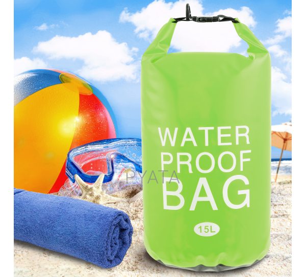 Водонепроницаемая герметичная сумка-мешок для вещей с лямкой через плечо Water Proof Bag 15л Зеленая