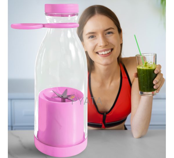 Портативный переносный блендер-бутылка бутылка для сока и смузи Mini Juicer 420 мл Розовый (205)