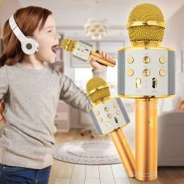 УЦІНКА! Бездротовий портативний bluetooth караоке мікрофон з динаміком Q7 Wireless Wster WS-858 Золотий (HA-50)