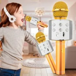 Бездротовий портативний bluetooth караоке мікрофон з динаміком Q7 Wireless Wster WS-858 Золотий (HA-50)