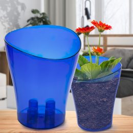 Прозорий вазон-склянка для квітів "Ніка" 13х13,5см Синій (2469)