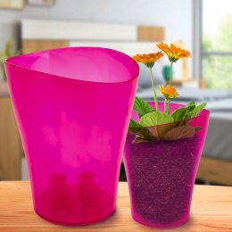 Прозрачный вазон-стакан для цветов "Ника" 16х19см Малиновый (2469)
