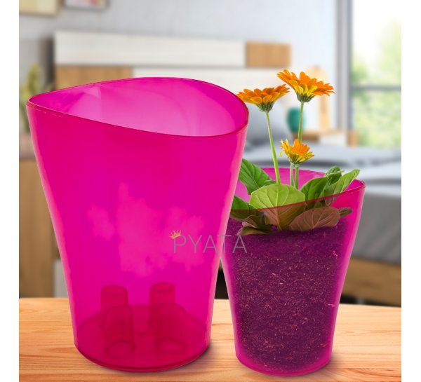 Прозорий вазон-склянка для квітів "Ніка" 16х19см Малиновий (2469)