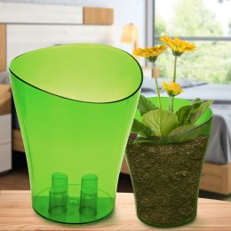 Прозрачный вазон-стакан для цветов "Ника" 16х19см Зеленый (2469)