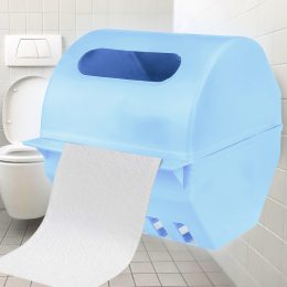Настенный пластиковый держатель для туалетной бумаги с крышкой Голубой (DRK)