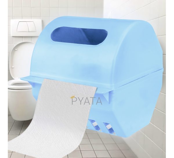 Настінний пластиковий утримувач для туалетного паперу із кришкою Блакитний (DRK)