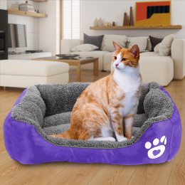 Мягкая лежанка-пуфик с бортиками для домашних животных кошек и собак с бортиками S (44х33 см) Фиолетовый (626)