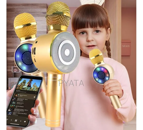 Беспроводной  портативный bluetooth караоке микрофон Wster WS-669 Золотой (252)