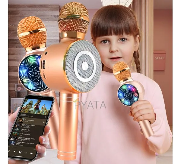 Бездротовий портативний bluetooth караоке мікрофон Wster WS-669 Рожевий (252)