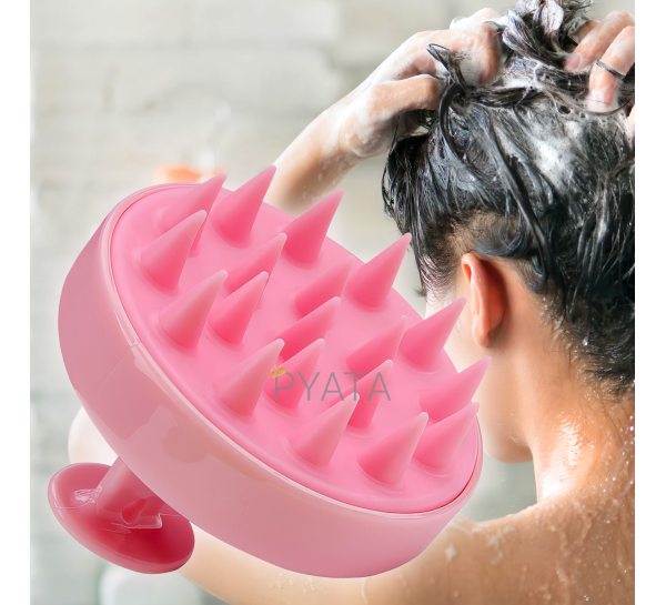 Масажер DragonTeeth для миття голови із силіконовими зубцями для шкіри голови HA-354 Рожевий