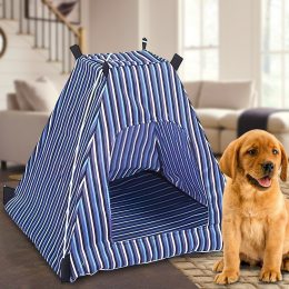 Складной домик-палатка для домашних животных собак и кошек в полоску Синий (205)