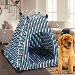 Складной домик-палатка для домашних животных собак и кошек в полоску Зеленый (205)