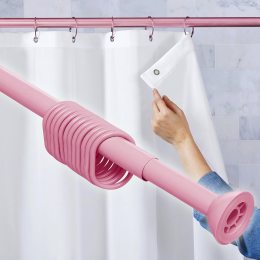 Прямой телескопический металлический карниз для ванной комнаты с пластмассовыми кольцами LUX GALAXY-013 Розовый (DRK)