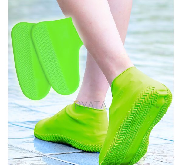 Еластичні багаторазові водонепроникні силіконові чохлі-бахили для взуття від води M Зелені