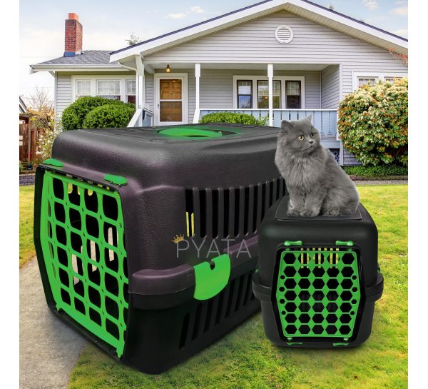 Переноска-контейнер для котів та собак 35*49*32,5 см Agility Plast Чорно-зелена