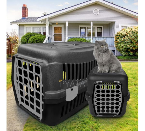 Переноска-контейнер для кошек и собак 35*49*32,5 см Agility Plast Черно-серая (2339)