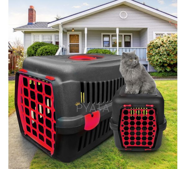 Переноска-контейнер для котів та собак 35*49*32,5 см Agility Plast Чорно-червона