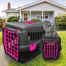 Переноска-контейнер для котів та собак 35*49*32,5 см Agility Plast Чорно-рожева