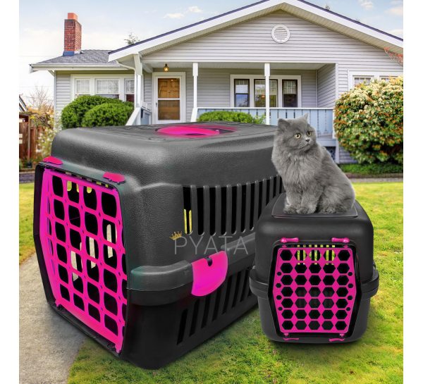 Переноска-контейнер для кошек и собак 35*49*32,5 см Agility Plast Черно-розовая