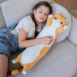 Мягкая детская плюшевая игрушка-подушка обнимашка длинный кот 50 см Оранжвевый 