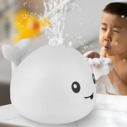 Силіконова іграшка для купання дитини Spray Water Bath Toy Кит з фонтанчиком і LED підсвічуванням Білий