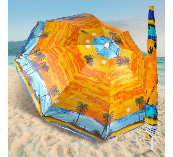Пляжна парасолька з нахильним механізмом 180см "Пальми" Помаранчевий