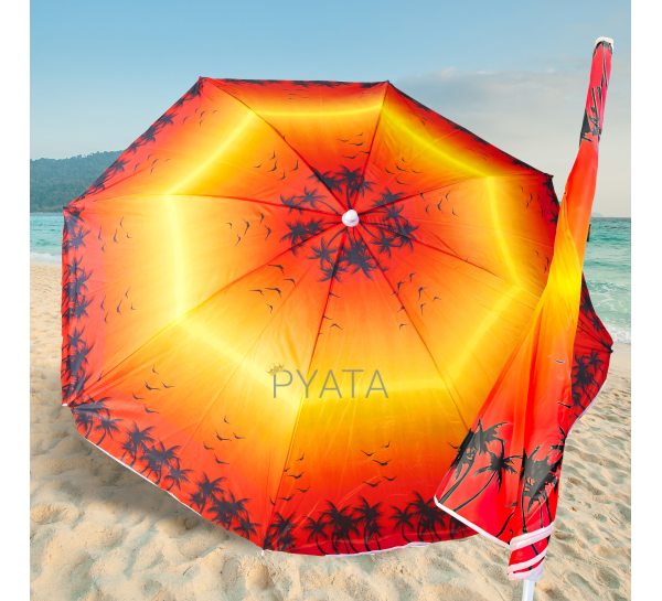 Пляжна парасолька з нахильним механізмом 180см "Пальми" Червоно-жовтий