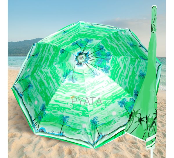Пляжна парасолька з нахильним механізмом 180см "Пальми" Зелений