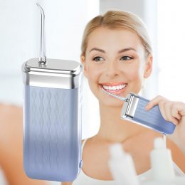 Портативный импульсный очиститель зубов-ирригатор для полости рта 4 насадки зарядка от USB Ipx7 LY-314 Синий (205)