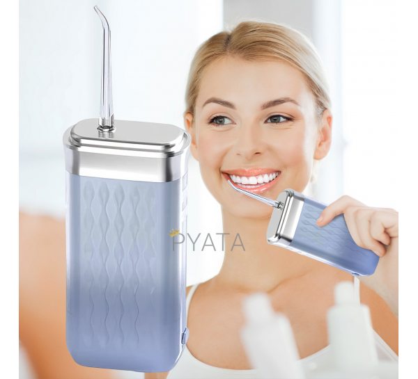 Портативний імпульсний очищувач зубів-іригатор для ротової порожнини 4 насадки зарядка від USB Ipx7 LY-314 Синій (205)