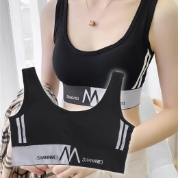 Женский спортивный бесшовный бюстгальтер-топик для фитнеса Shoulder Sports Suit M Черный (626)
