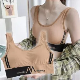 Женский спортивный бесшовный бюстгальтер-топик для фитнеса Shoulder Sports Suit M Какао (626)