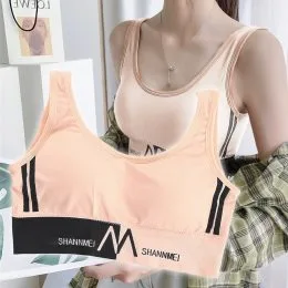 Женский спортивный бесшовный бюстгальтер-топик для фитнеса Shoulder Sports Suit M Пудра (626)