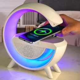 Багатофункціональна настільна лампа-нічник Bluetooth колонка 3в1 з бездротовою зарядкою RGB HM-3130/KP-542 Rainbow (626)