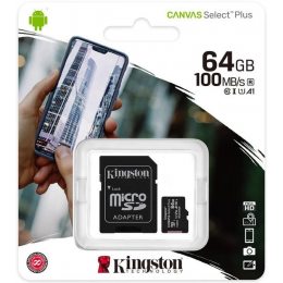 Карта пам'яті Kingston microSDHC 64GB Canvas Select Plus Class 10 UHS-I U1 V10 A1