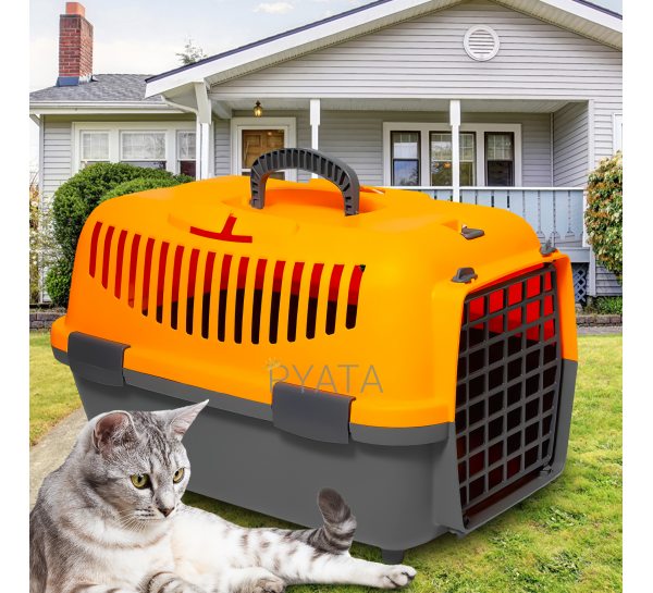 Переноска-контейнер для кошек и собак с ручкой для переноски 48 см Оранжевая (2339)