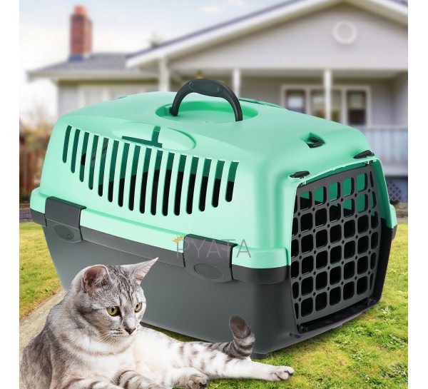 Переноска-контейнер для котів та собак з ручкою для перенесення 48 см Бірюзова (2339)