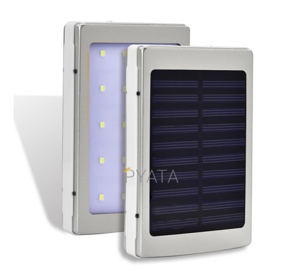 УМБ Power bank ViaKing 5000 mAh солнечная панель и LED-фонарь Серебристый (H-1)